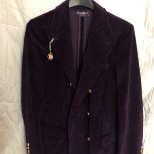 Double-breasted purple corduroy blazer